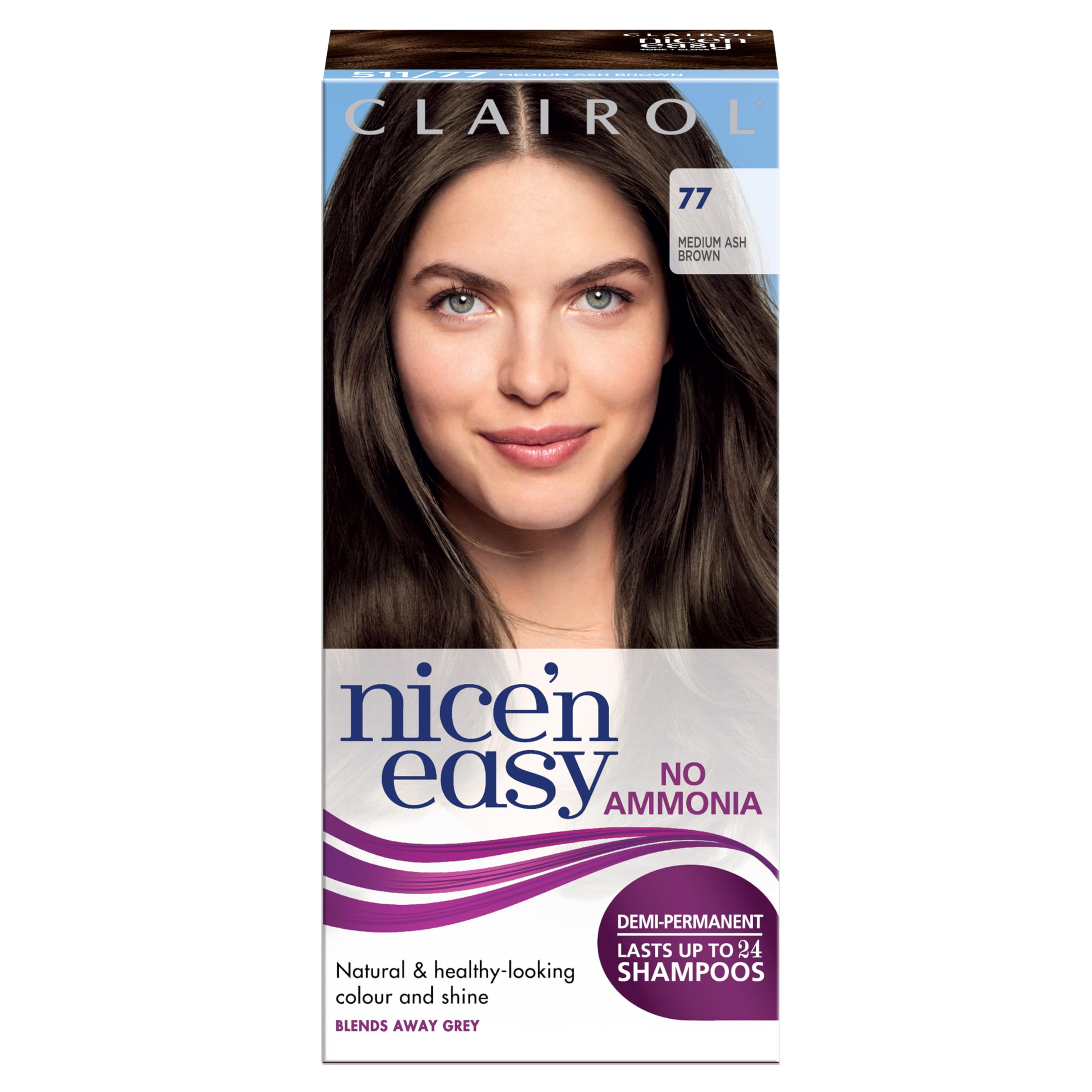 Clairol Nice'n Easy No Ammonia Hair Dye, 77 Medium Ash Brown