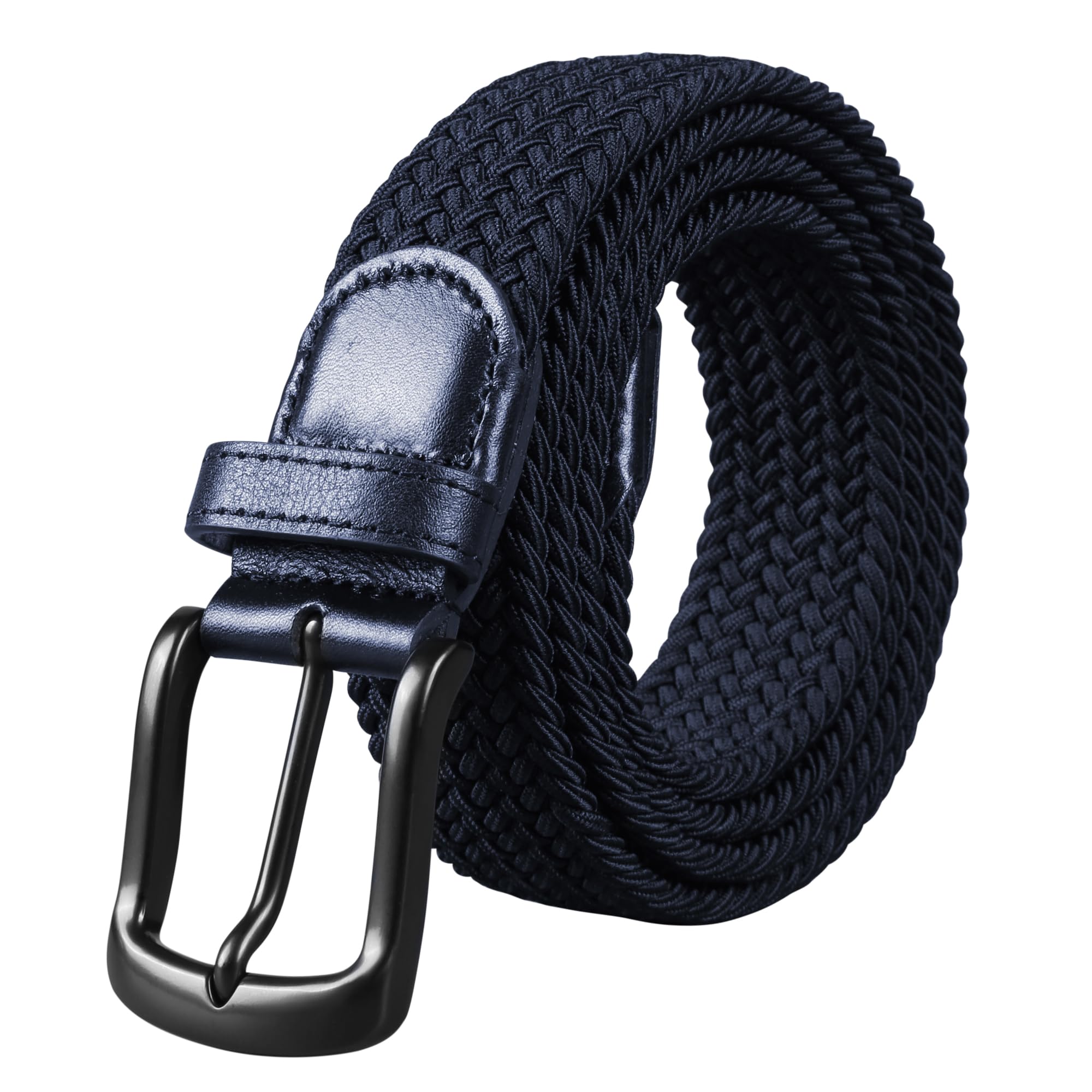 Photo 1 of 1.37" Wide Canvas Elastic Fabric Woven Stretch Multicolored Braided Belts for Golf Casual Pants Shirts Jeans, Mens Gift Belt (Dark Blue, L)