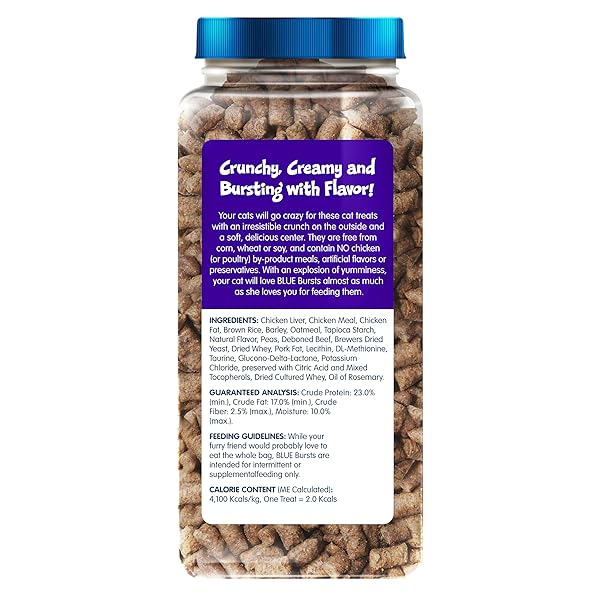 BLUE BUFFALO BURSTS CRUNCHY & CREAMY CAT TREATS, GREAT FOR TRAINING, DELISH LIVER & BEEF, 12-OZ. TUB