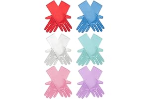 Zhanmai 6 Pairs Christmas Princess Gloves for Girls, Satin Kids Dress Gloves Toddler for 3-8 Year Old Girls Tea Party, Wedding, Formal Pageant, Christmas Girl Gift Halloween Costume Party, 6 Colors