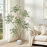 GarveeHome Artificial Plants Indoor, 5 ft Tall Faux Floor Plant in Pot, Nandina Artificial Tree with Grey Planter for Home Decor Office Living Room