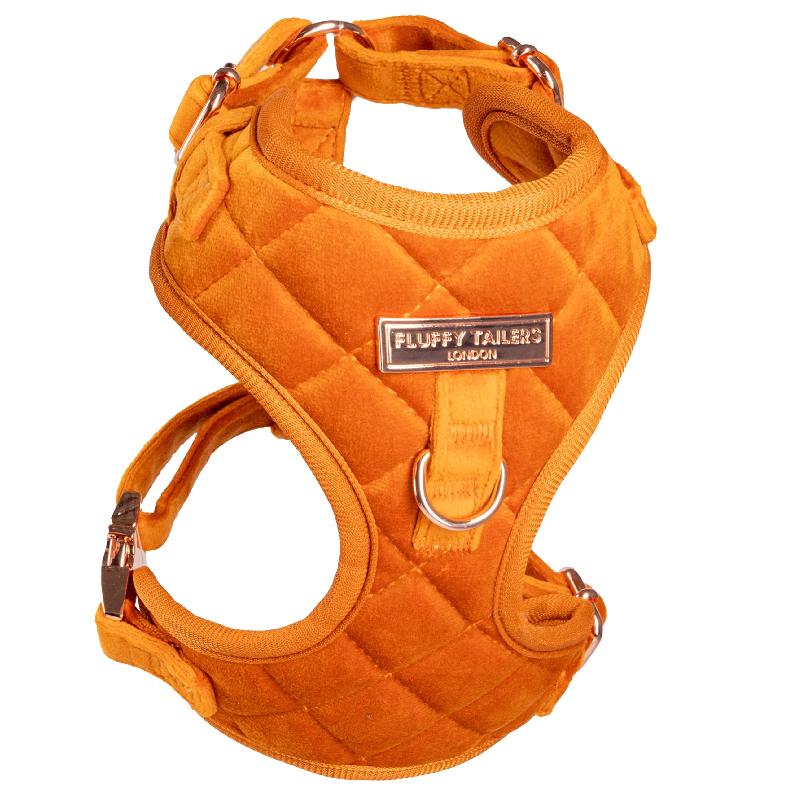 Fluffy Tailers Orange Velvet Adjustable Dog & Puppy Harness With Chest Strap for Small, Medium & Teacup Sized Dogs - Comfortable, Stylish & Safe (Extra Extra Small)