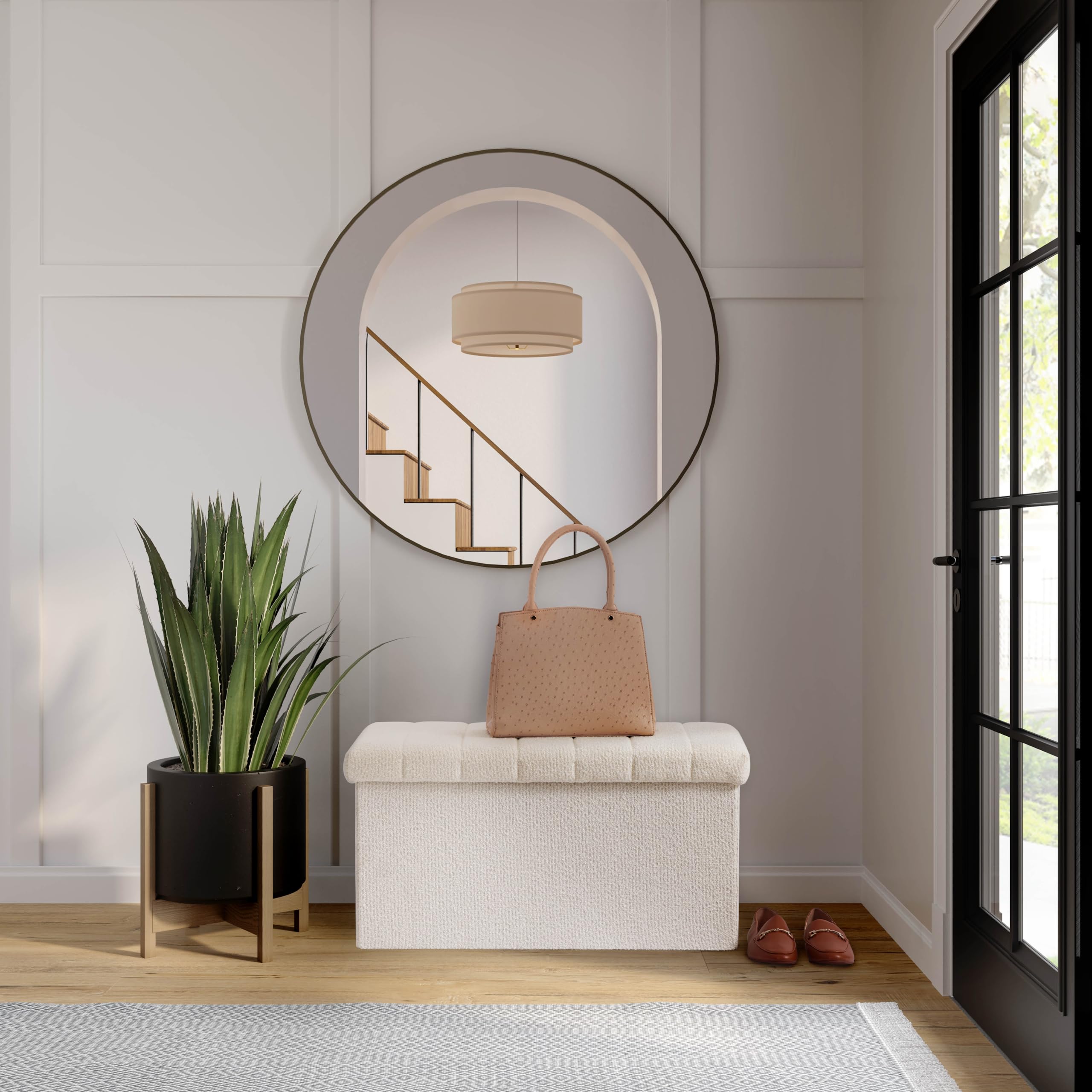 Seville Classics Cushioned Fabric Ottoman Hidden Storage Chest Footrest Chair, Padded Seat for Bedroom, Dorm, Loft, Living Room, Entryway, Hallway, White Boucle, 30" Bench - Image 7