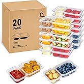 MACTANO Reusable Snack Containers with Lids, 9 oz Double Compartment Plastic Snack Pack Containers Portion Control Meal Prep Snack Boxes BPA Free 20 Sets for Work Travel School