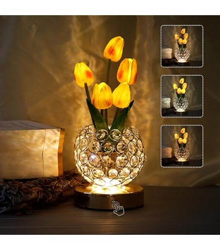 JHXLAMP Cadeau D'anniversaire Pour Femme, Lampe Tactile En Forme De Tulipe, Lampe Tactile, Lumière Alimentée Par Piles, Petite Veilleuse à Intensité