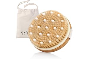 Ithyes Body Brush Dry Brushing Bath Brush Gentle Skin Exfoliate Massage Scrub 100% Nature Boar Bristles Bamboo Wood Improve B