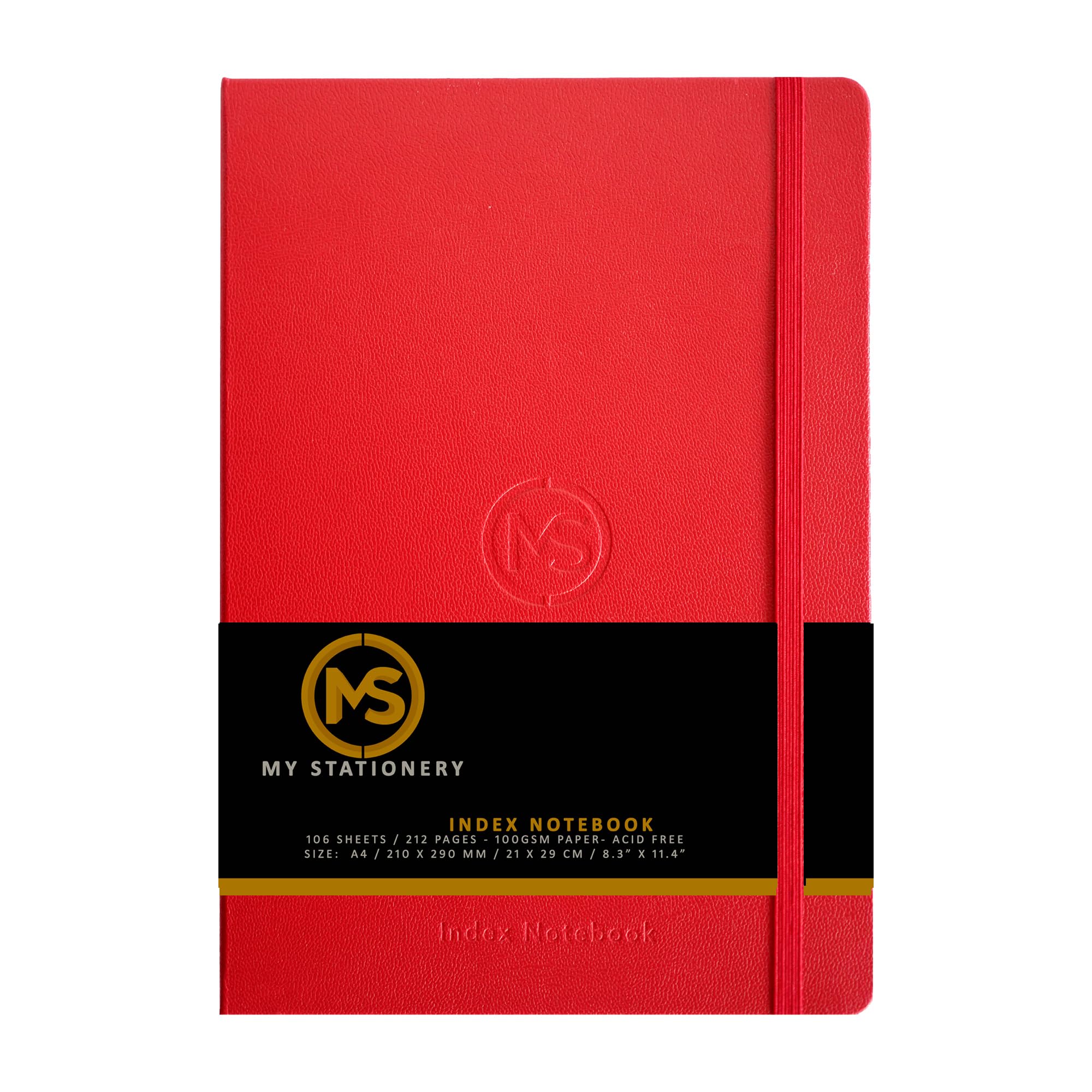 A4 Index Notebook Hardback Leatherette Cover 8mm Ruled Margin A-Z Tabs 212 Pages 100 GSM White Paper – 21 X 29 CM Notebook (Red)