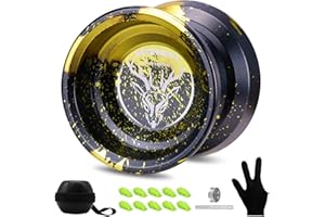 FETESNICE Yoyo Professional Yoyo,Responsive Yoyo for Kids Beginner,Metal yo-yo for Adults ,Replacement Unresponsive Yoyo Bearing for Advanced Yoyo Player + Removal Bearing Tool (Black-Yellow)