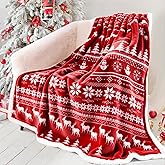 Touchat Red Sherpa Christmas Throw Blanket, Fuzzy Fluffy Soft Cozy Blanket, Fleece Flannel Plush Microfiber Blanket for Couch Bed Sofa (50" X 60", Red Reindeer)