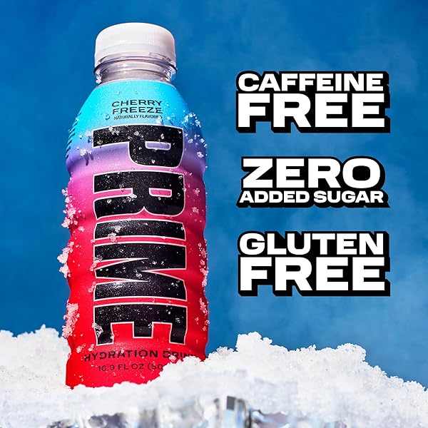 PRIME HYDRATION CHERRY FREEZE, SPORTS DRINKS, ELECTROLYTE ENHANCED FOR REPLENISHING FLUIDS, 250MG BCAAS, B VITAMINS, ANTIOXIDANTS, LOW SUGAR, 16.9 FL OZ, 12 PACK