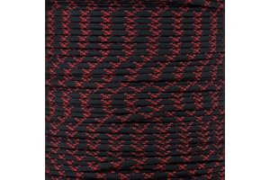 PARACORD PLANET 10 20 25 50 100 Foot Hanks and 250 1000 Foot Spools of Parachute 550 Cord Type III 7 Strand Paracord (Black w/Imperial Red X 100 Feet)