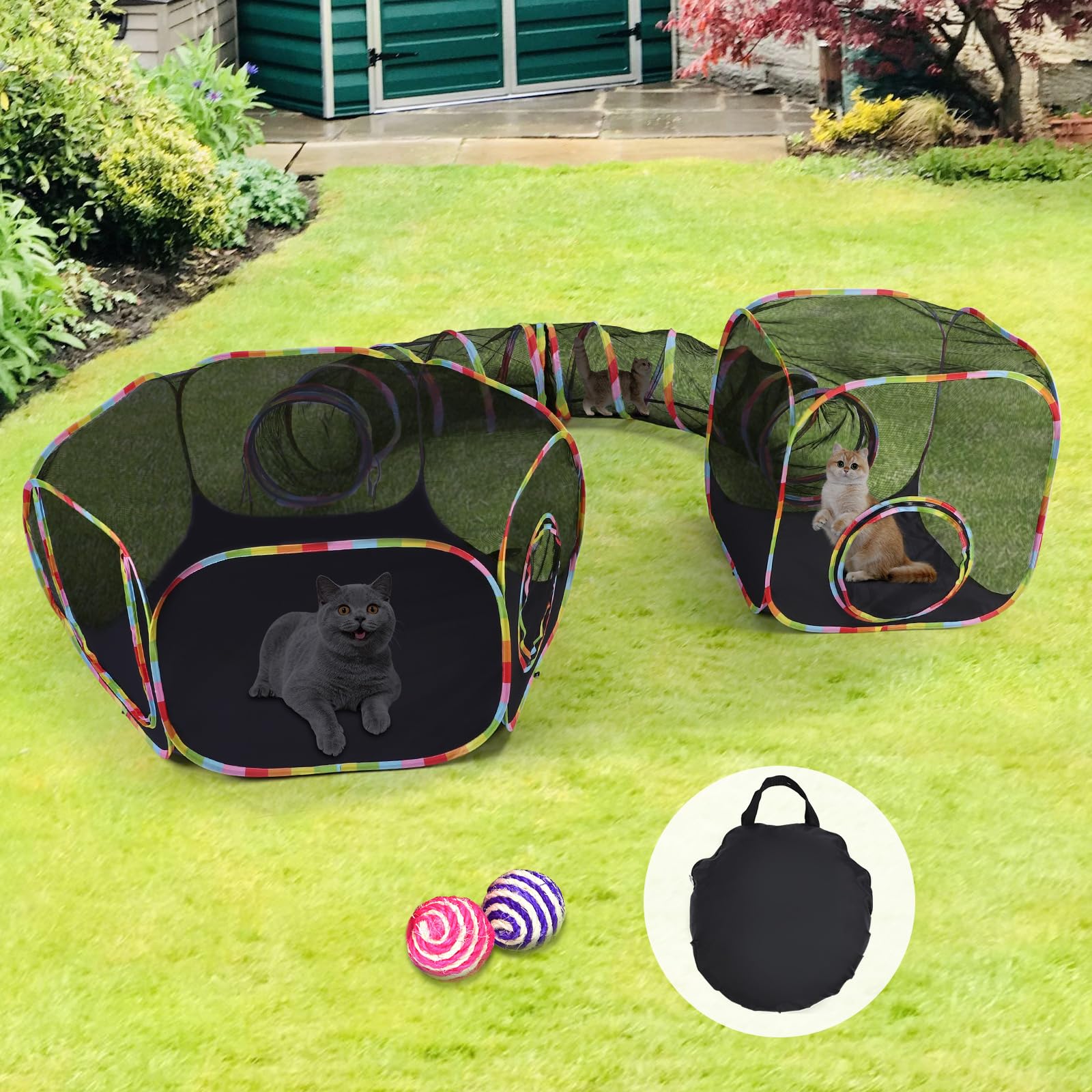 Outdoor Cat Enclosure Tent - Portable Foldable Pet Playpen For Cats & Small Dogs