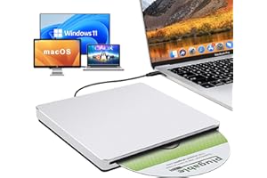 NOLYTH External DVD Drive for Laptop: USB C Portable CD Player Burner for Mac MacBook Windows 11 PC with USB3.0 Adapter Plug 