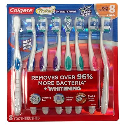Colgate 360 Total Whitening Toothbrush with Tongue and Cheek Cleaner- Soft (8 count)