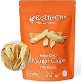 KOTHECHE Freeze Dried Mango (Pack of 4). No Sugar Added, Healthy Snack - Sweet but Low Calorie Fruit Chips - Gluten Free, Vegan Snack - Dehydrated Crispy Mango in Resealable Bag, Low Carb & Natural Superfood for Kids and Adults