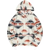 ZAFUL Men's Hoodies Ethnic Style Contrast Binding Kangaroo Pocket Loose Pullover Fuzzy Hoodie