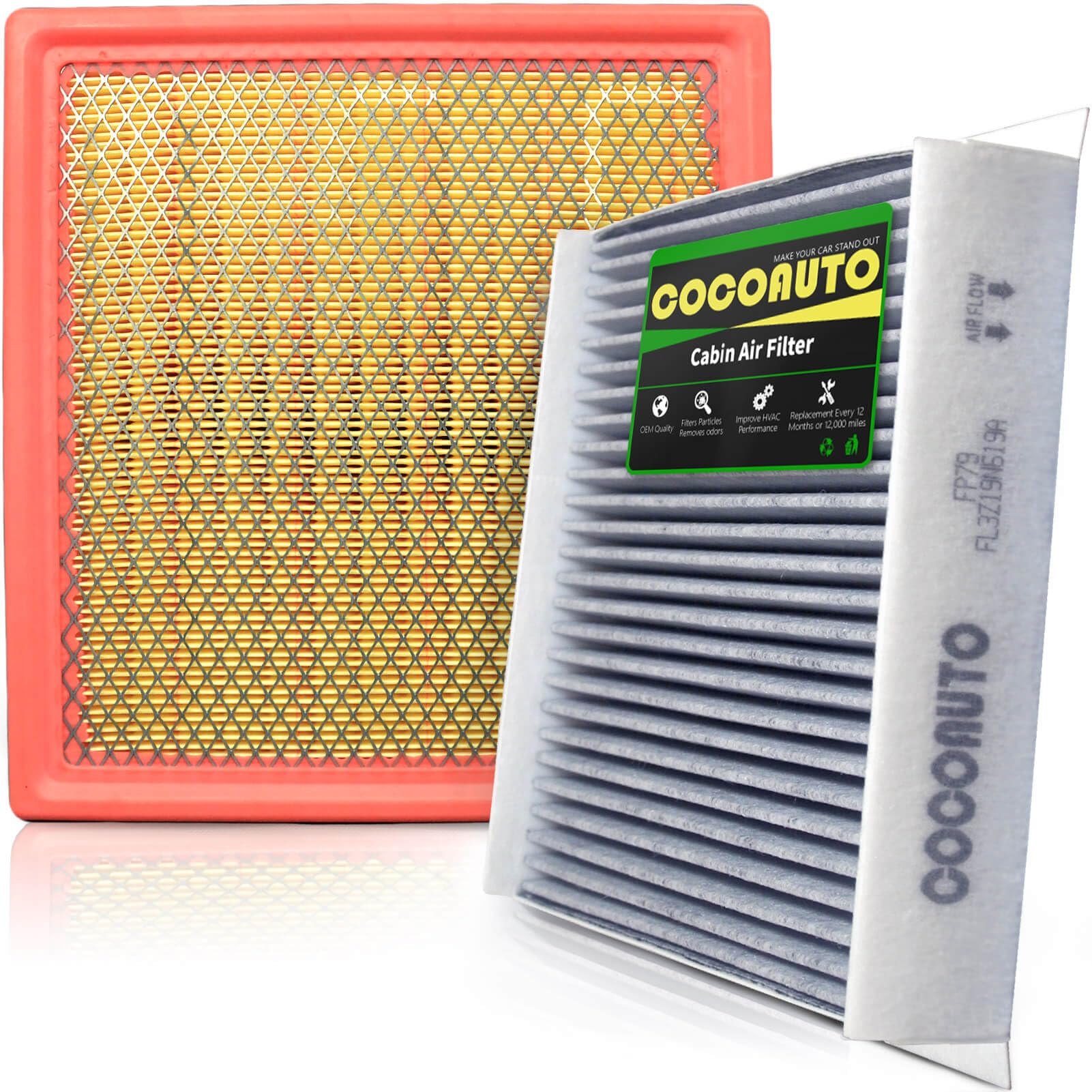 Photo 1 of COCOAUTO Engine Cabin Air Filter Set for Ford F150(2015-2025) 2.7L 3.0L 3.3L 3.5L 5.0L, Ford Expedition Lincoln Navigator(2018-2024), selected models Replace FL3Z19N619A FP79 FA1883