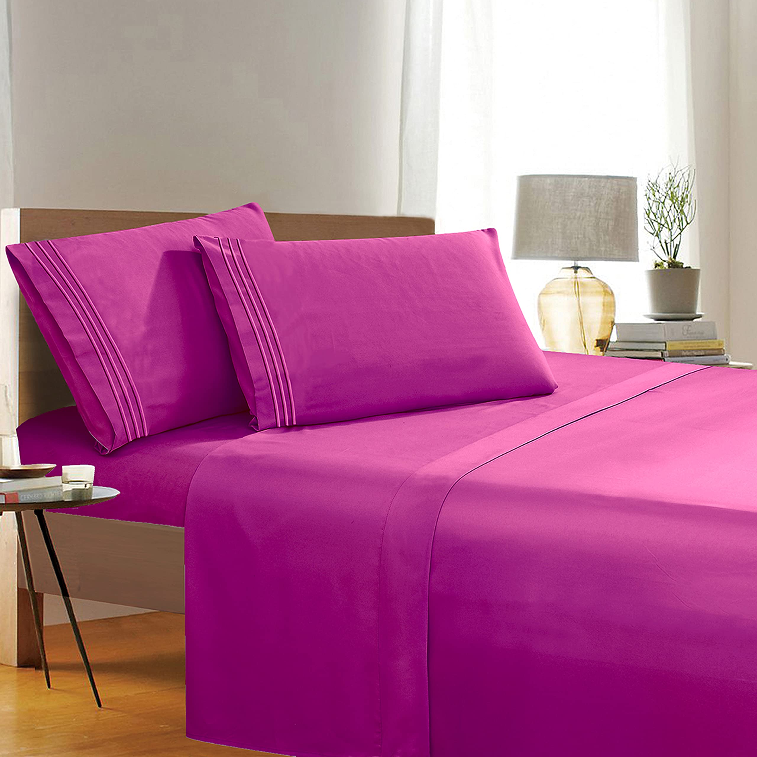1500 Thread Count Wrinkle & Fade Resistant Egyptian Quality 4-Piece Bed Sheet Set Ultra Soft Luxurious Set includes Flat Sheet, Fitted Sheet and 2 Pillowcases, Full Size, Passionate Pink