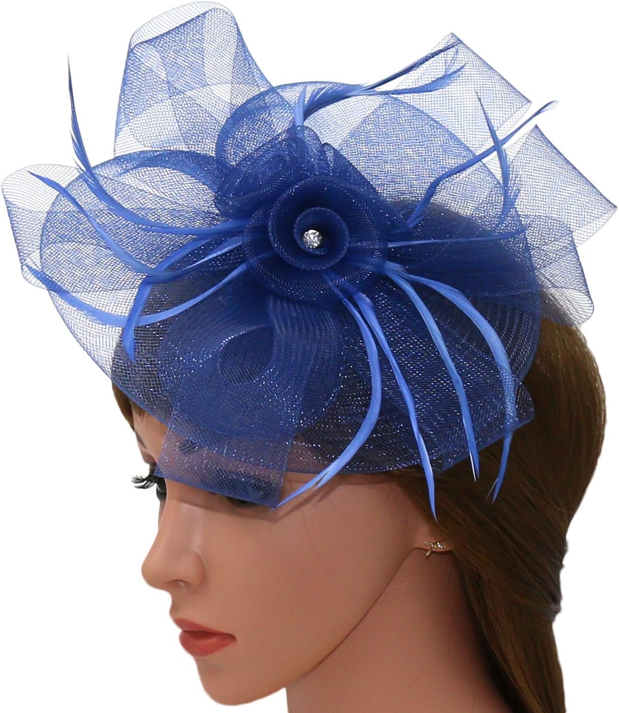 Women's Vintage Feather Mesh Net Flower Fascinators with Rhinestone