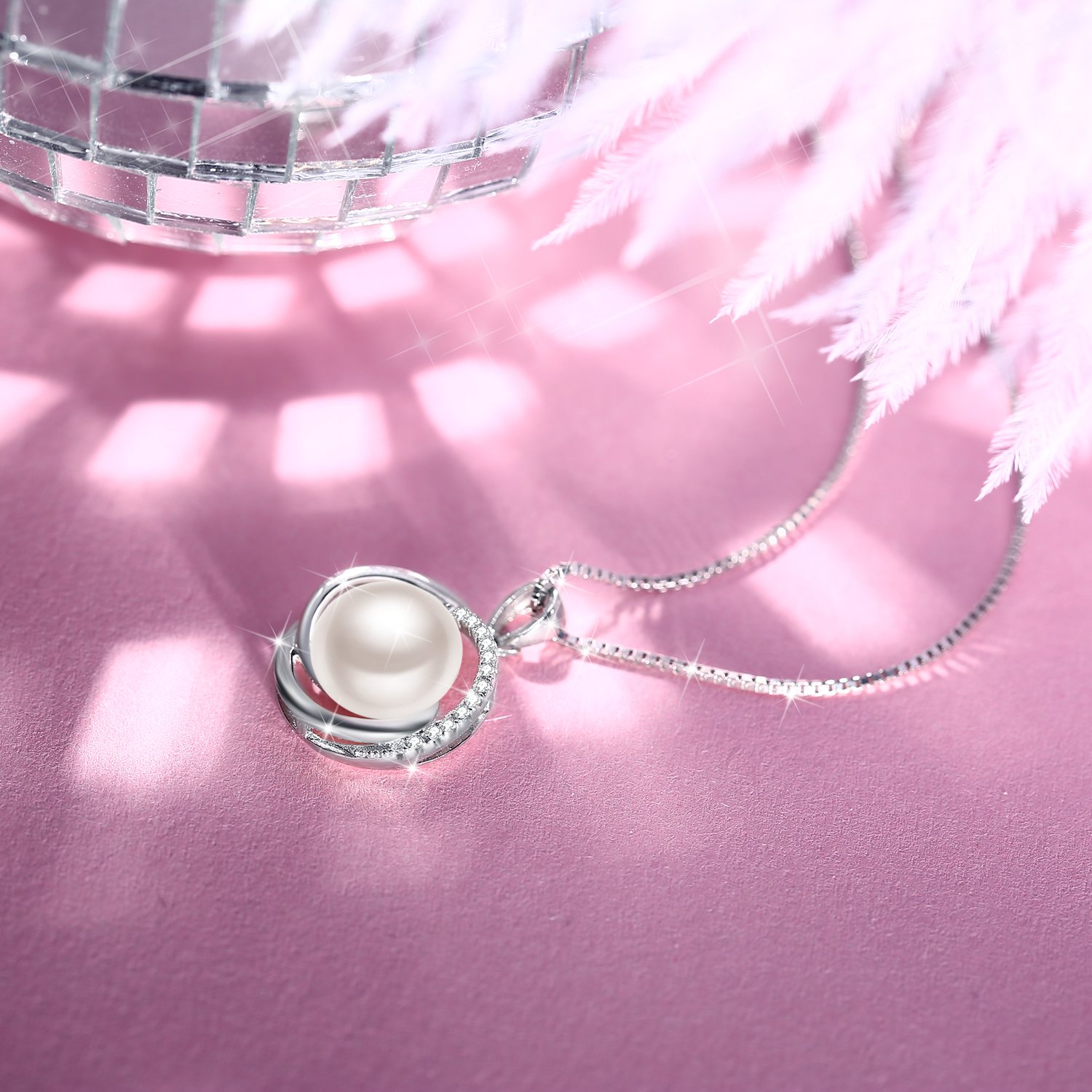 J.Rosée Kette Damen, Halskette Anhänger 925er Silber Zirkonia Süßwasserzuchtperle Venus Venezianerkette Geburtstag Geschenk für Frauen Mädchen Freundin Mutter Tochter