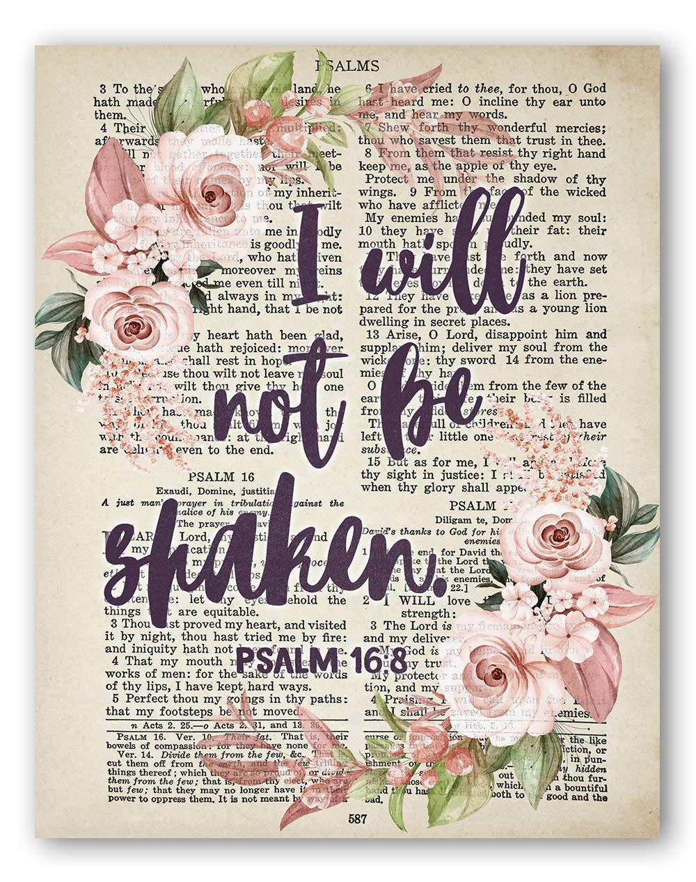 Amazon Com I Will Not Be Shaken Psalm 16 8 Wall Art Print Floral Bible Verse Page Gift For Christian Girls Women 8x10 Unframed Handmade