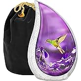 Trupoint Memorials Cremation Urns for Human Ashes Adult Female, Decorative Burial Urn for Men & Women – Large, Purple Hummingbird Teardrop