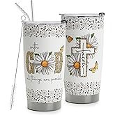 HOMISBES Christian Gifts for Women - With God All Things Are Possible Travel Mug Cup - Daisy Leopard Faith Jesus God Bible Verse Religious Gifts For Mom Grandma Friends - Stainless Steel Tumbler 20oz