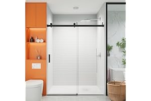 LINKHOO 56-60" W x 76" H Frameless Sliding Shower Door, Soft-Close Shower Doors with 3/8" (10mm) Clear SGCC Tempered Glass and Stainless Steel Handle, Reversible Installation, Matte Black
