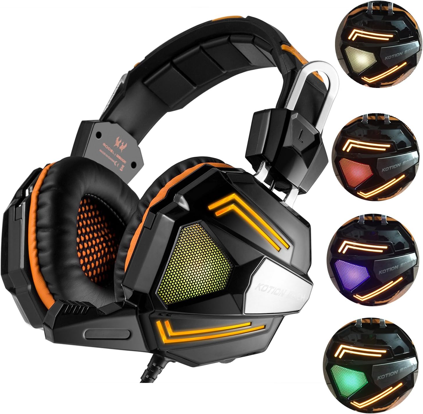 Gaming Headset, Eshop Stereo Computer Headset with Mic & LED Light & Volume Control, Wired Over-ear Noise Cancelling Headphones Earphones for PC Computer Tablet Laptop - Orange