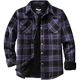 Puhope Womens Sherpa Fleece Lined Flannel Jacket Button Down Plaid Lightweight Flannel Shirt Jacket Women