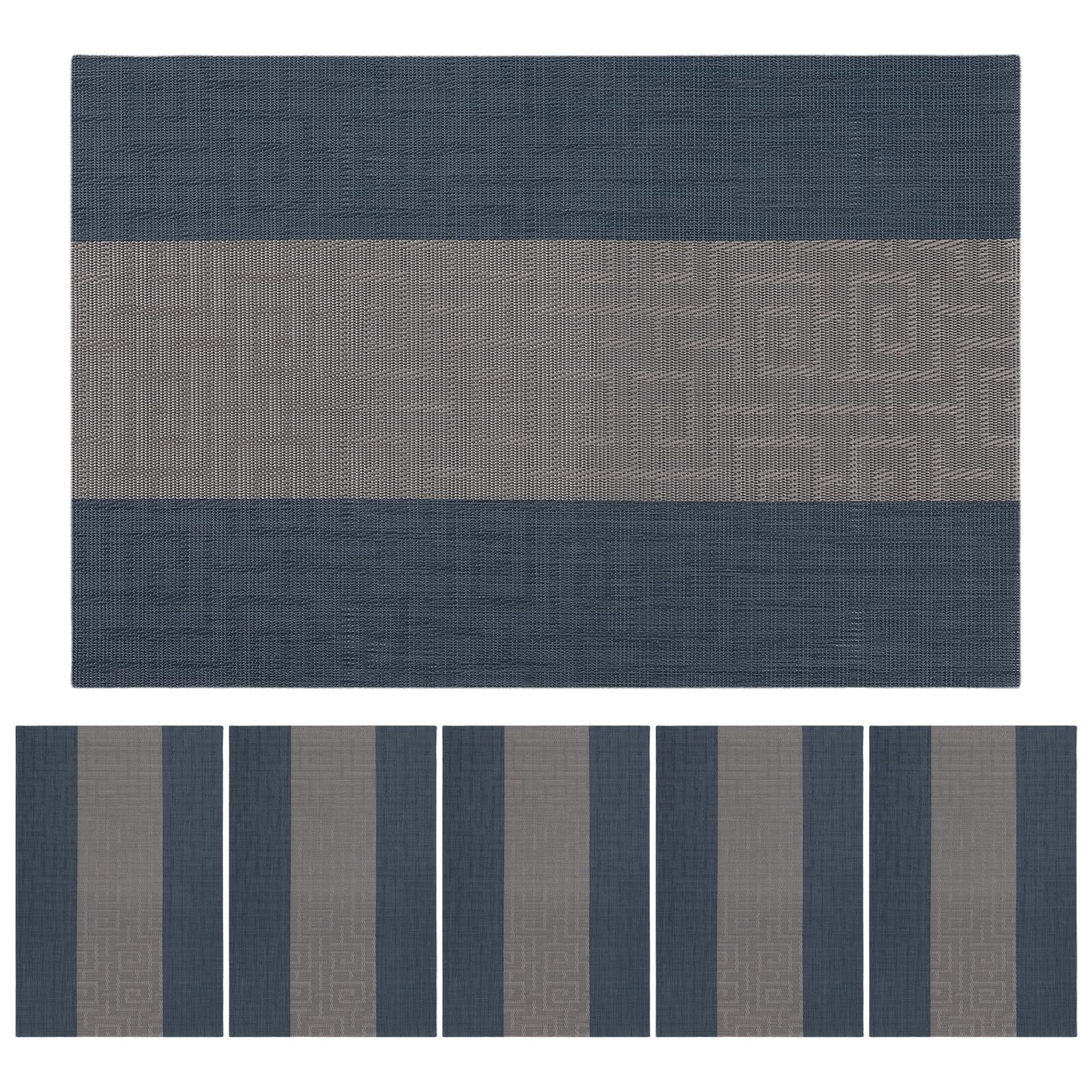 Place Mats for Table Placemats Set of 6 Navy Table Mats Woven Vinyl for Dining Washable Blue Place Mats Durable Indoor Outdoor Tablemats Non Slip Washable Wipeable 30X45cm (Blue Striped)