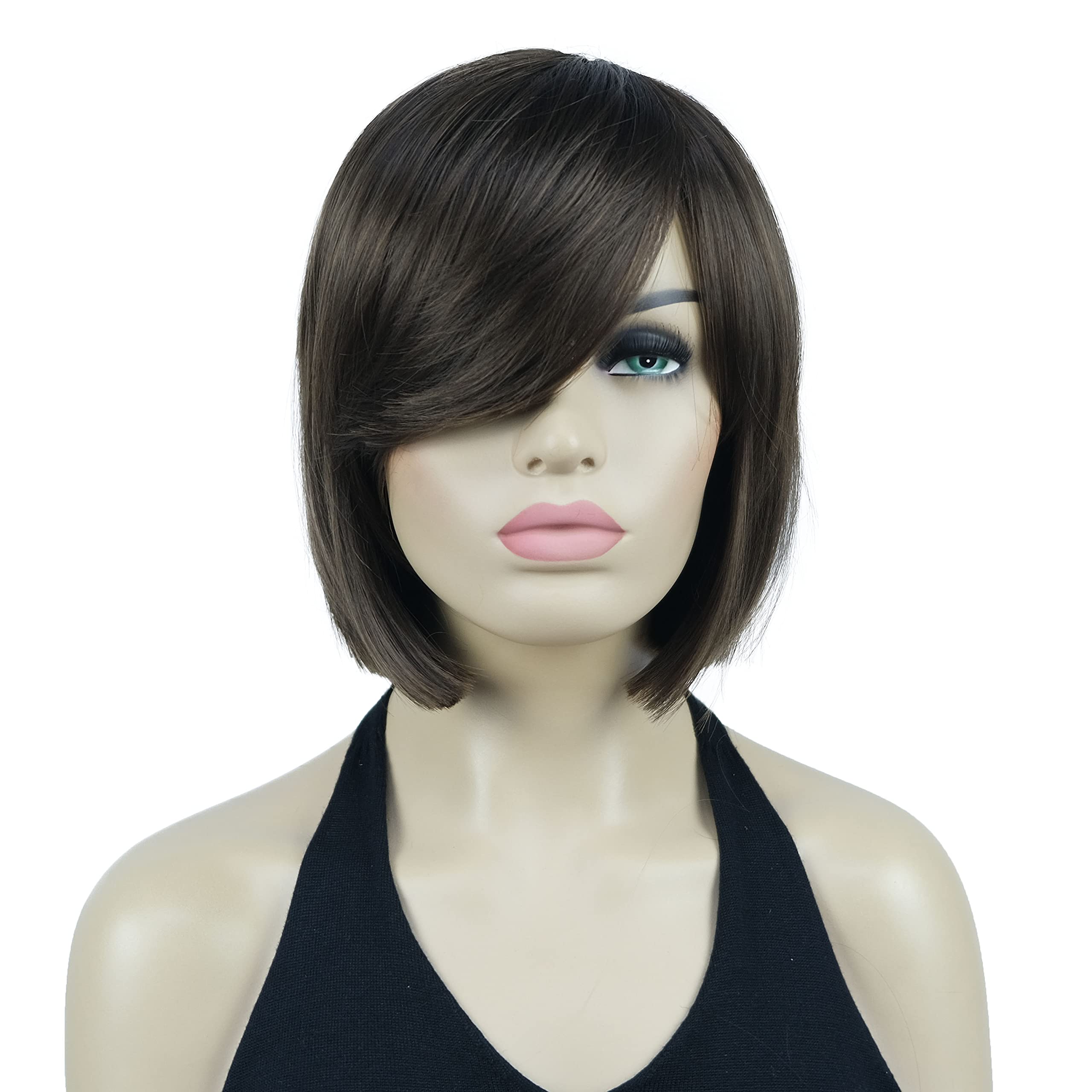 Lydell 8" Straight Short Wigs Bob Hair with Bangs Cute Central Dot Top Heat Resistant Synthetic Wigs (Light Chestnut Brown) โ image 1