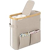 StorageWorks Toilet Paper Storage Baskets with Dual Flip Lids, Toilet Paper Organizer for Bathroom, Toilet Paper Container with Side Pocket, Holds 9 Mega or 12 Regular Rolls, Medium, Brown