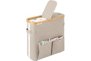 StorageWorks Toilet Paper Storage with Dual Flip Lids, Toilet Paper Holder Basket with Side Pocket, Holds 9 Mega or 12 Regular Rolls, Paper Storage Container for Bathroom, Medium, Brown