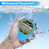 FCXJTU Simple Digital Waterproof Stopwatch Blue 1/100th 50M view 3