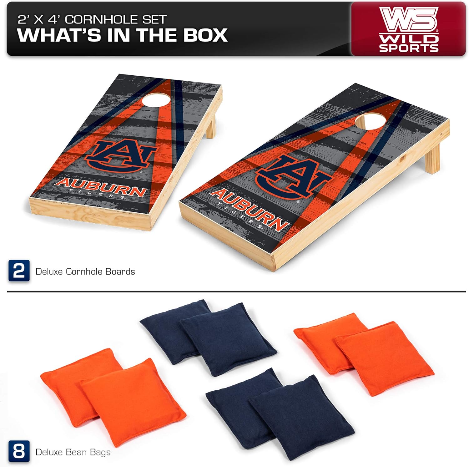 Wild Sports NCAA Auburn Tigers 2' x 4' Direct Print Vintage Triangle Wood Tournament Cornhole Set, Team Color : Sports & Outdoors