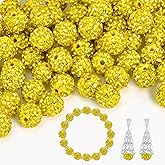 150pcs 10mm Rhinestone Beads for Jewelry Making,Full of Diamonds Round Disco Bead Bulk,Clay Bead for Crafting,Rhinestone Clay Beads for DIY Baseball Necklace Bracelet (Citrine, 10mm/150pcs)