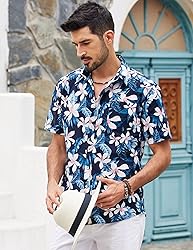 COOFANDY Mens Floral Hawaiian Shirts Tropical