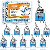 Taiss 10PCS SPST Mini Toggle Switch 2 Pin 2 Position ON/Off Miniature Toggle Switch 6A 125V MTS-101
