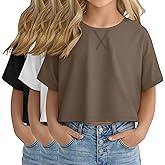 Oakgarden 3 Pack Girls' Short Sleeve Crop Tops Oversized Crew Neck T Shirts Loose Fit Summer Athletic Basic Tee Shirts