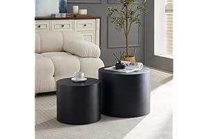 kevinplus Nesting Coffee Table Set of 2 for Living Room, Modern Round End Table Set, Wooden Circle Side Table and Accent Furniture for Bedroom Balcony Lounge Home Office, No Assembling, Matte Black
