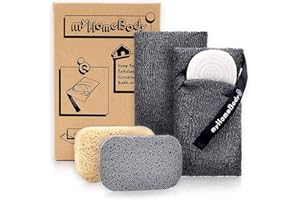 myHomeBody Soap Pocket Exfoliating Pouch, Body Scrubber Sponge, Exfoliator for Bath, Shower or Leftover Bits Saver, Graphite Gray, 2 Pack + 2 Lift Pads