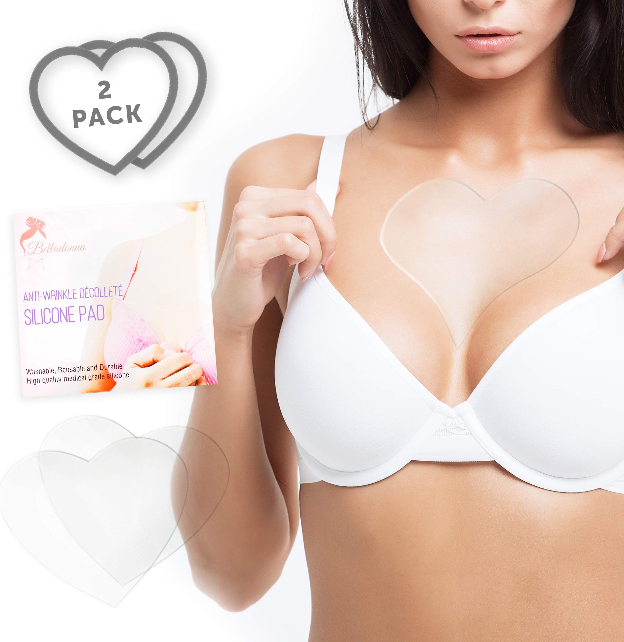 Belladonna 2-Pack Anti Wrinkle Chest Pad - Smoothing Silicone - Reusable - Sunburn Relief Wrinkle Pads