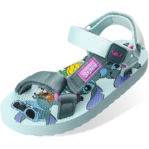Disney Stitch Sandals Girls Comfy Easy Fasten Summer Shoes with Adjustable Straps Holiday Essentials Open Toe Beach Shoes (Blue, 11 UK)