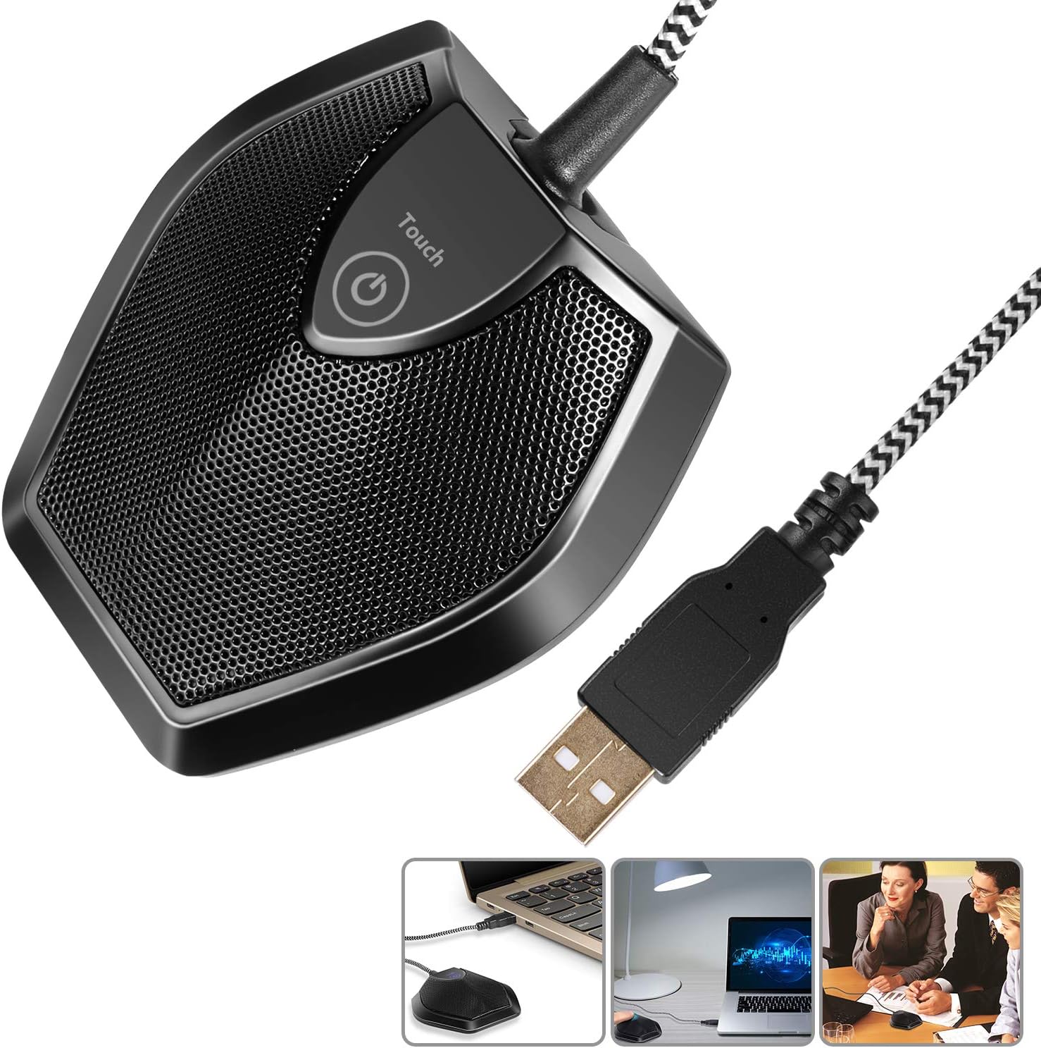 Neewer Driver-free USB Desktop Computer Microphone - Touch Mute Button with LED Indicator, Omnidirectional Condenser Boundary Conference Mic for Recording Streaming Gaming Skype (Windows/Mac)