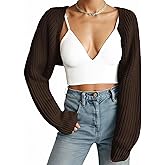 Fuimsul Women Open Front Ribbed Knit Crop Bolero Drop Shoulder Long Sleeve Solid Loose Fit Knitted Crop Cardigan Shrug