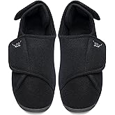 Happy Touch Mens Extra Wide Width Diabetic Slippers Memory Foam With Adjustable Soft Non-Slip Orthopedic House Shoes for Elderly Swollen Feet, Arthritis, Edema