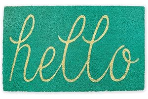 DII Hello Coir Fiber Doormat Non-Slip Durable Outdoor/Indoor, Pet Friendly, 18x30, Aqua