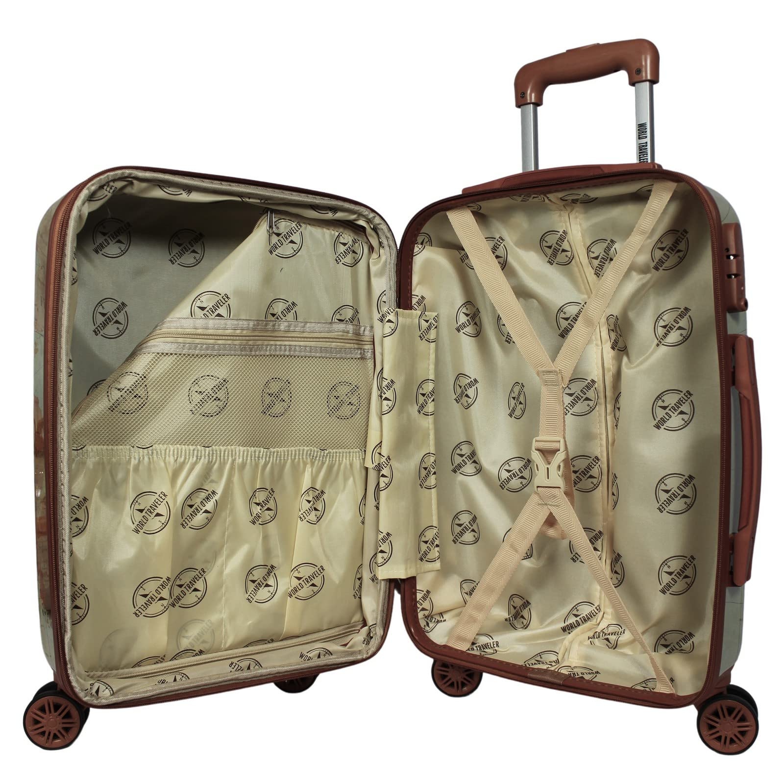 World Traveler Europe Hardside Lightweight Polycarbonate Expandable Spinner Luggage with TSA Lock, Brown, 2-Piece Carry-On Set