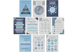 BIRTDERR 10 Pcs Care Mental Health Posters, Mental Health Matters Poster, Therapy Office Decor, Counseling Office Must Haves, School Counselor Supplies, Mental Health Gifts,Social Worker Office Decor，Blue